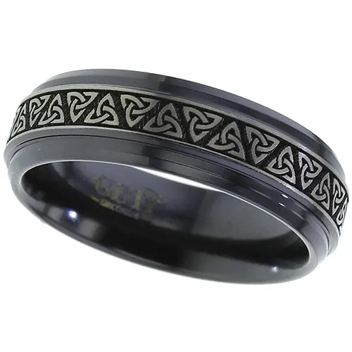 Zirconium Ring with Celtic Trinity knot Laser Engraved Design